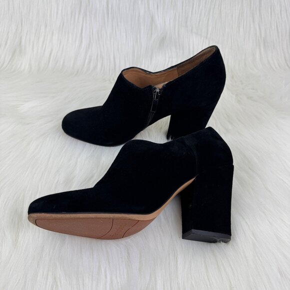 Franco Sarto Bassett Genuine Suede Low Ankle Block Heel Boot Bootie Black Size 9 - Picture 12 of 13